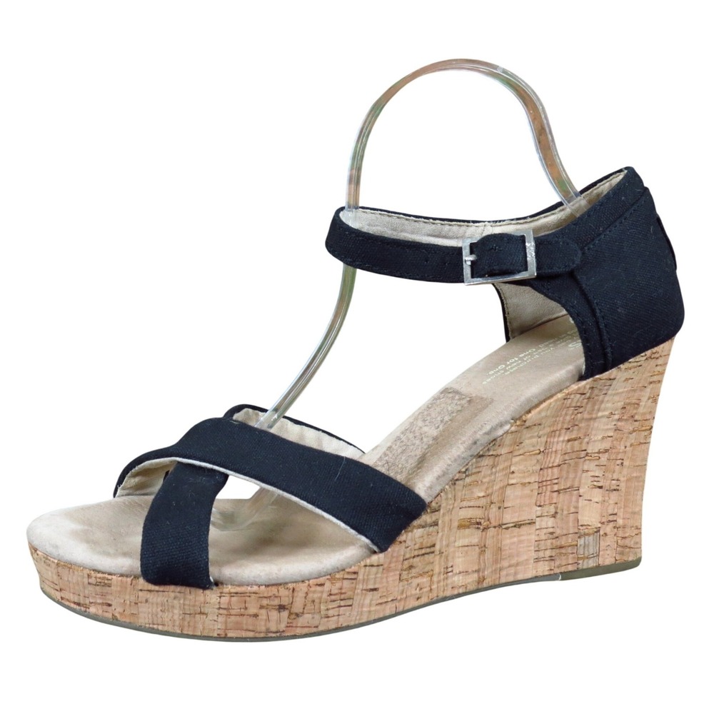 Toms Clarissa Women Platform Wedge Sandals Size 11 Casual Summer Black Canvas
